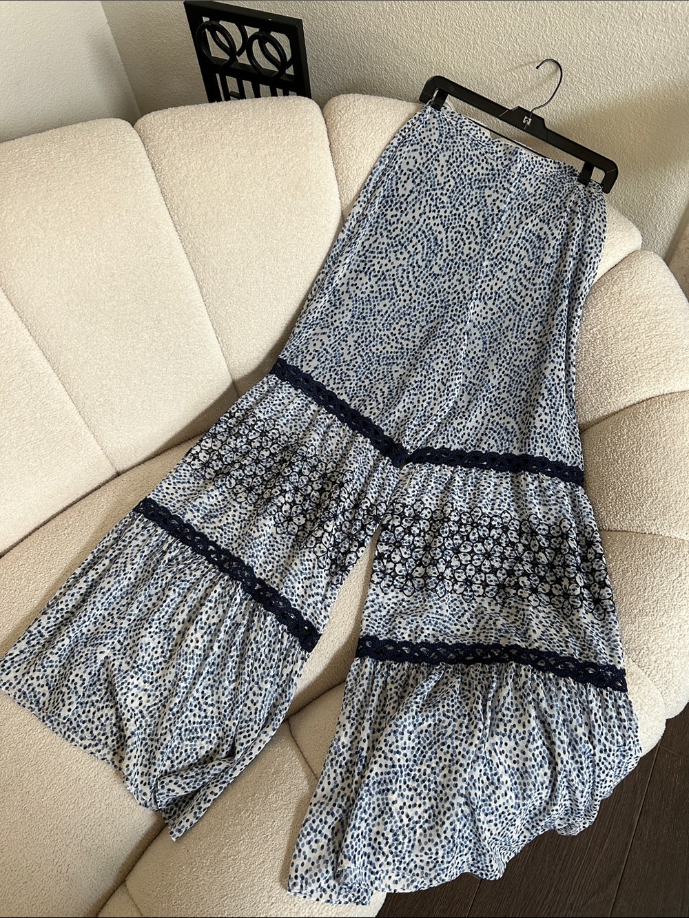 Alexis Blue Patterned Wide-Leg Palazzo Pants with Navy Trim